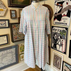 Vintage Coffee Coats By Saybury Plaid Cotton Robe Housecoat With Zipper Size 1X